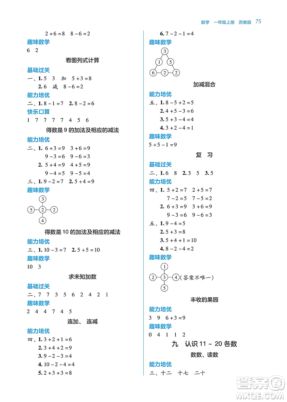 湖南教育出版社2021學法大視野一年級數(shù)學上冊蘇教版答案