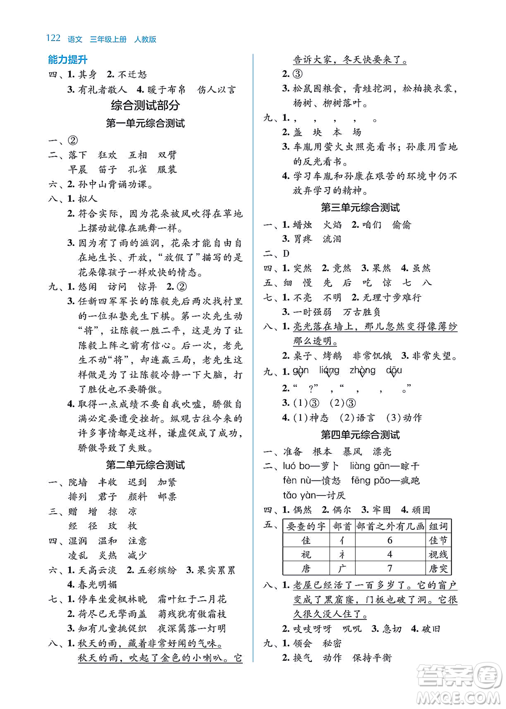 湖南教育出版社2021學法大視野三年級語文上冊人教版答案