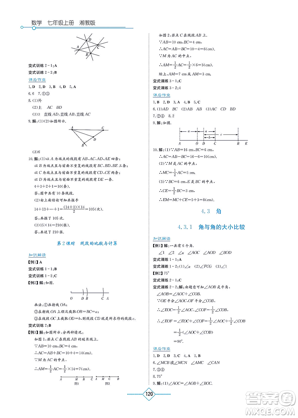 湖南教育出版社2021學(xué)法大視野七年級(jí)數(shù)學(xué)上冊(cè)湘教版答案