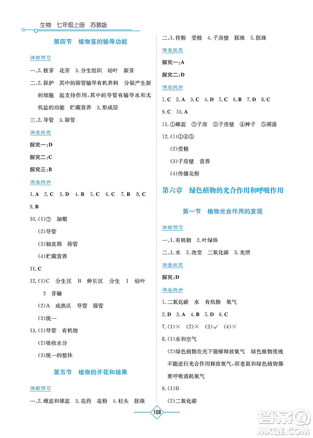 湖南教育出版社2021學(xué)法大視野七年級生物上冊蘇教版答案
