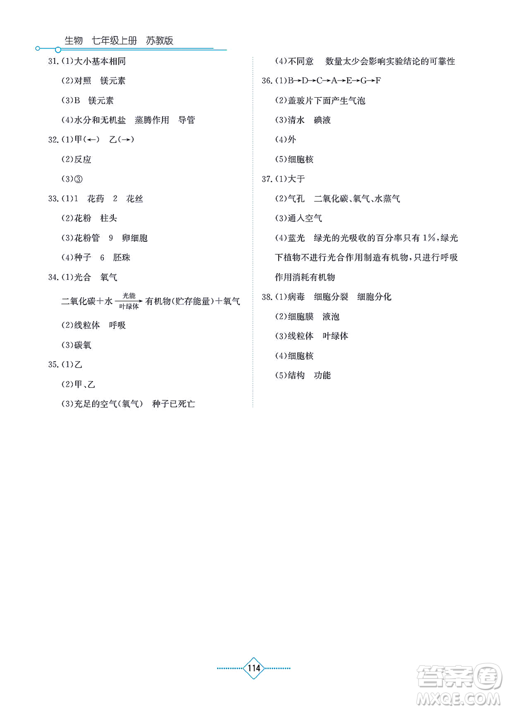 湖南教育出版社2021學(xué)法大視野七年級生物上冊蘇教版答案