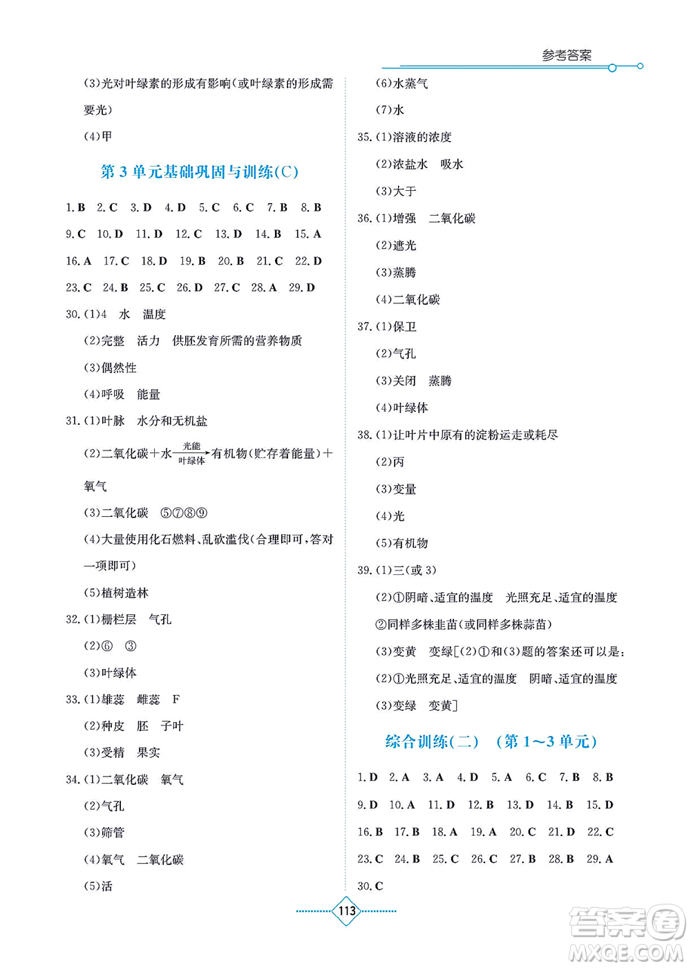湖南教育出版社2021學(xué)法大視野七年級生物上冊蘇教版答案
