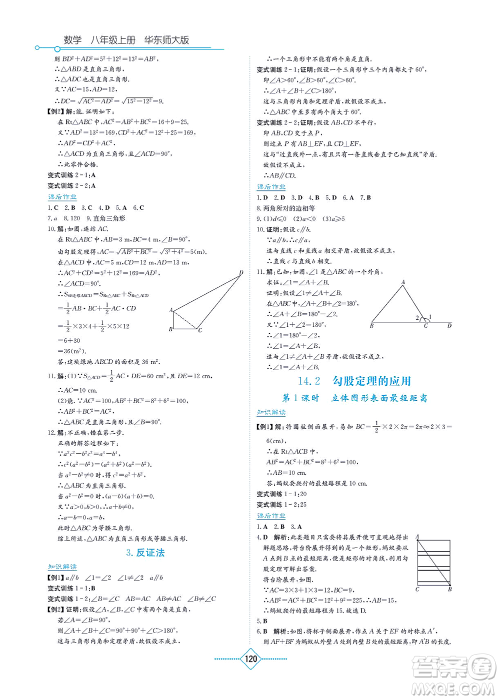 湖南教育出版社2021學(xué)法大視野八年級數(shù)學(xué)上冊華東師大版答案