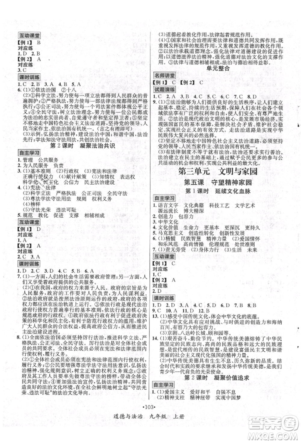海南出版社2021名師名題九年級道德與法治上冊人教版參考答案
