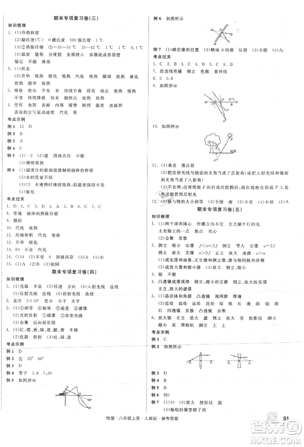 陽光出版社2021全品小復(fù)習(xí)八年級物理上冊人教版參考答案
