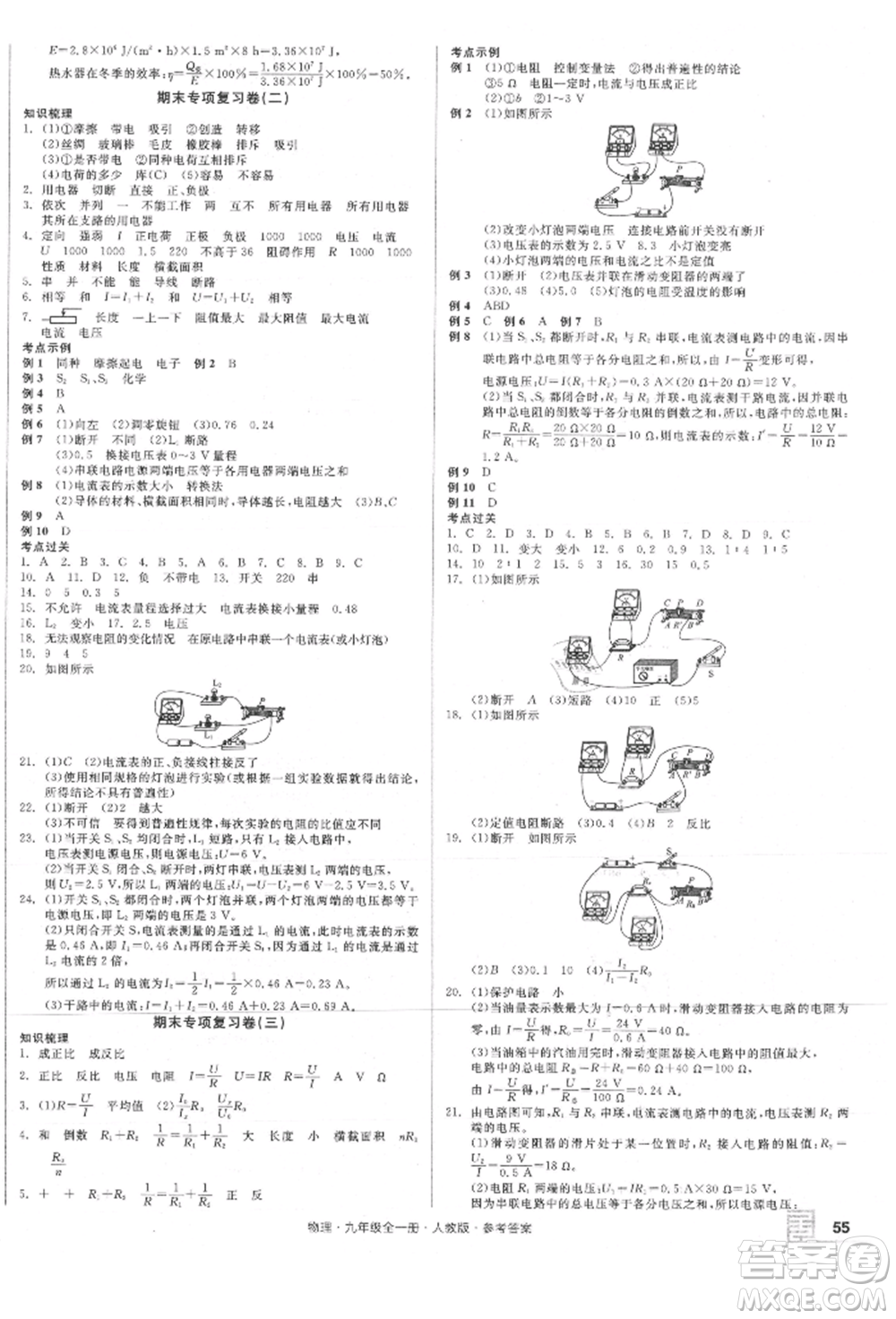 陽(yáng)光出版社2021全品小復(fù)習(xí)九年級(jí)物理人教版參考答案