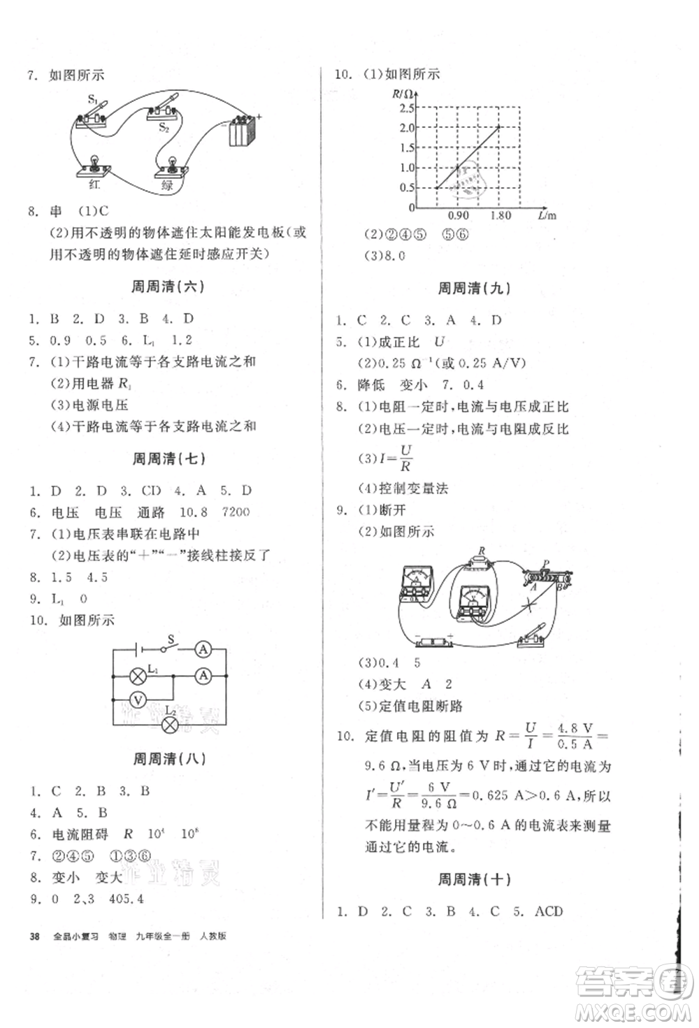 陽(yáng)光出版社2021全品小復(fù)習(xí)九年級(jí)物理人教版參考答案