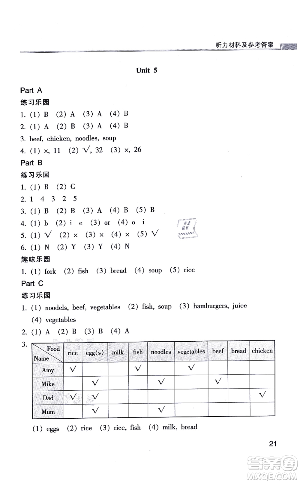 浙江少年兒童出版社2021同步課時(shí)特訓(xùn)四年級(jí)英語(yǔ)上冊(cè)R人教版答案