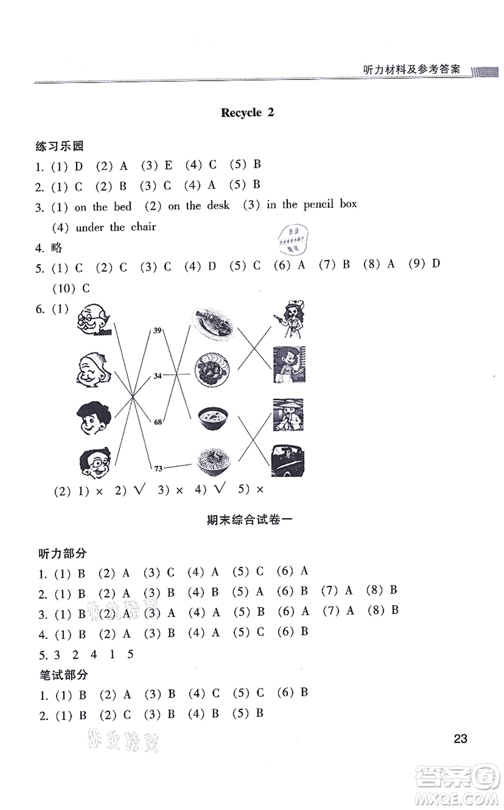 浙江少年兒童出版社2021同步課時(shí)特訓(xùn)四年級(jí)英語(yǔ)上冊(cè)R人教版答案