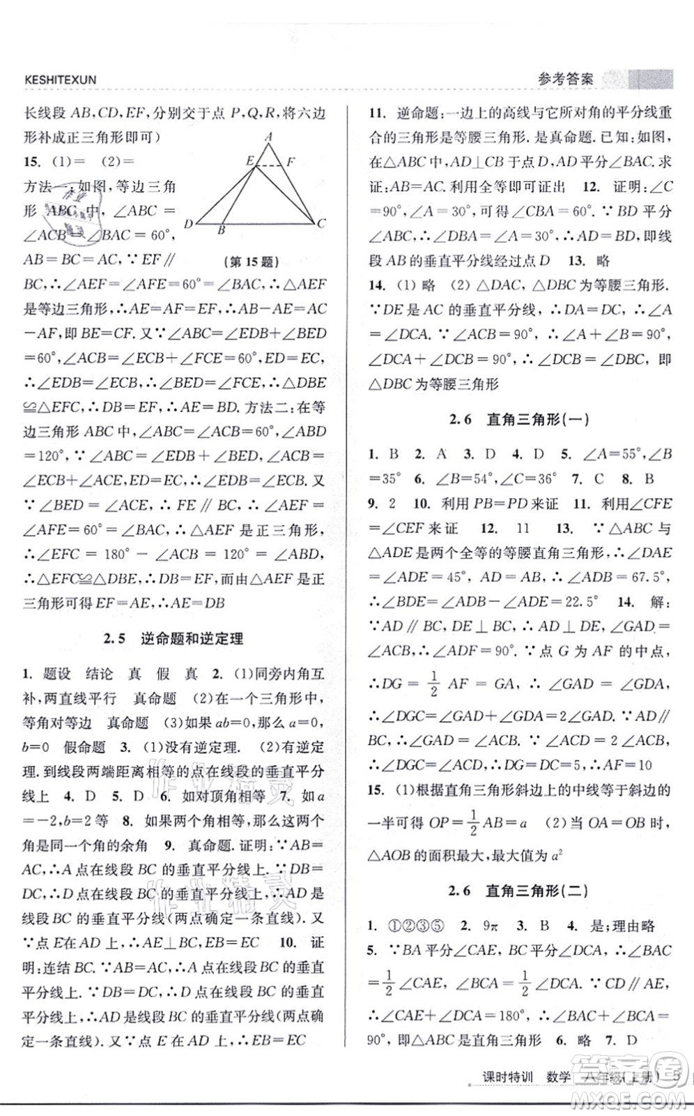 浙江人民出版社2021課時特訓八年級數(shù)學上冊Z浙教版答案