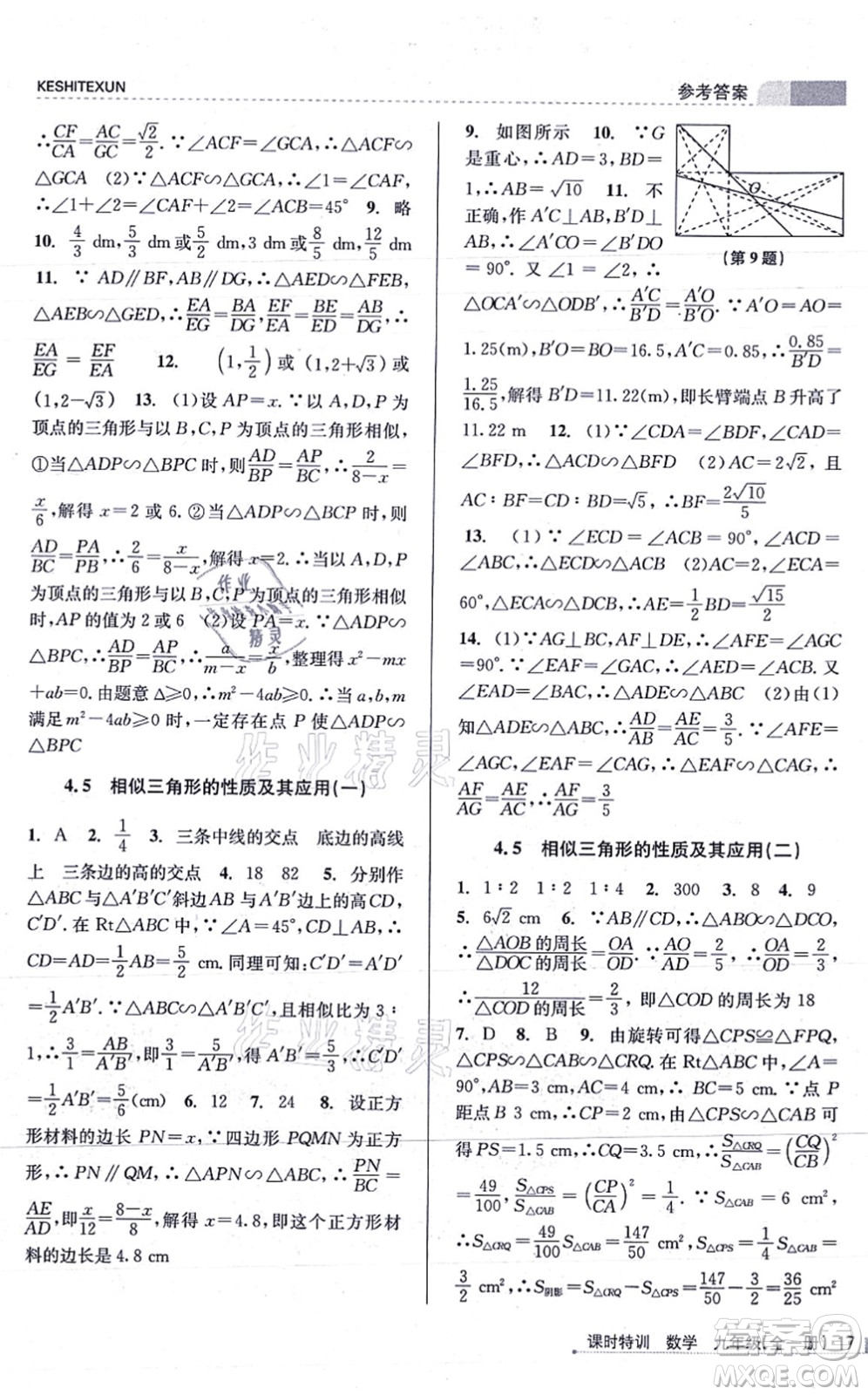 浙江人民出版社2021課時特訓(xùn)九年級數(shù)學(xué)全一冊Z浙教版答案