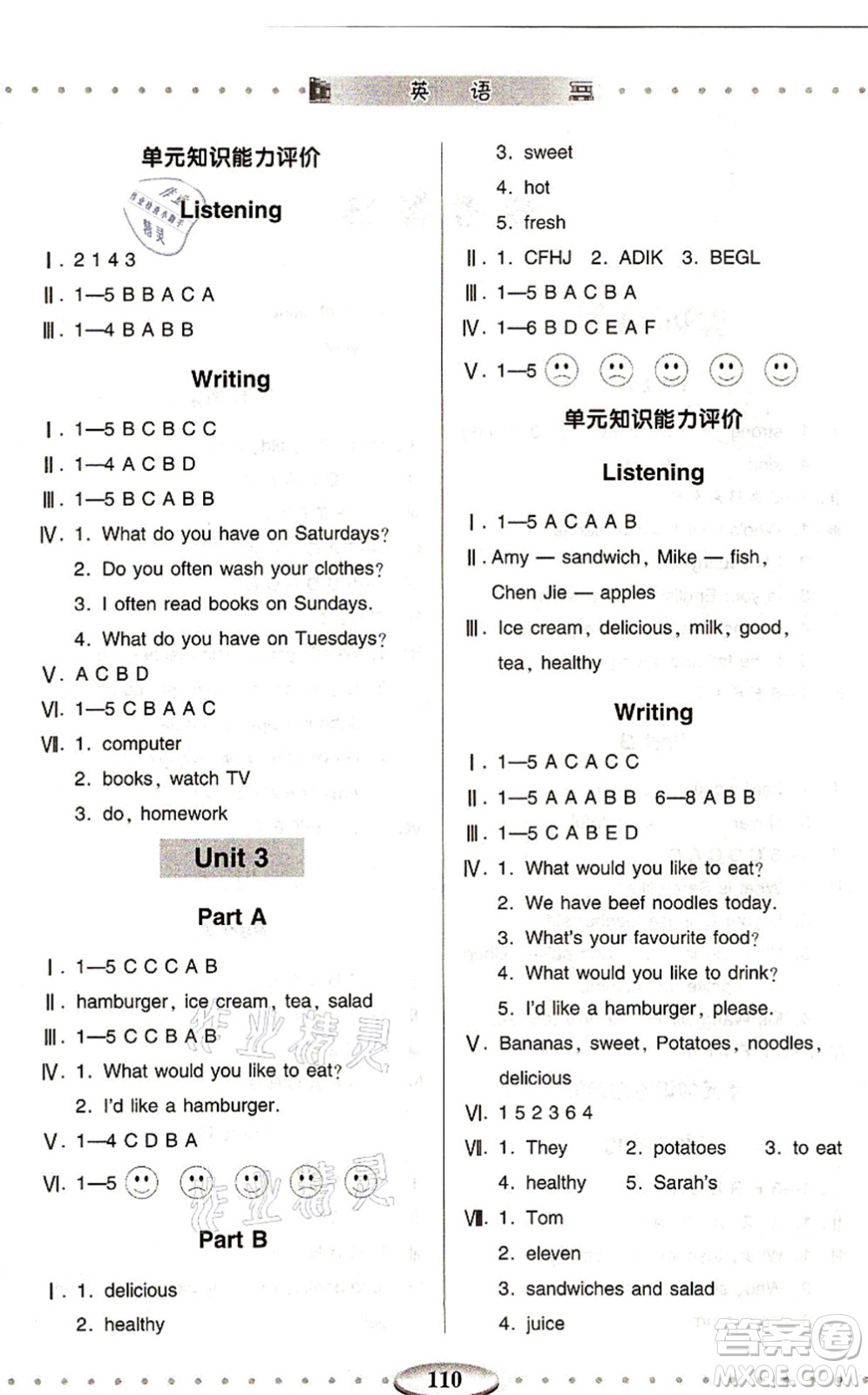 青島出版社2021智慧學(xué)習(xí)五年級(jí)英語上冊(cè)人教版答案
