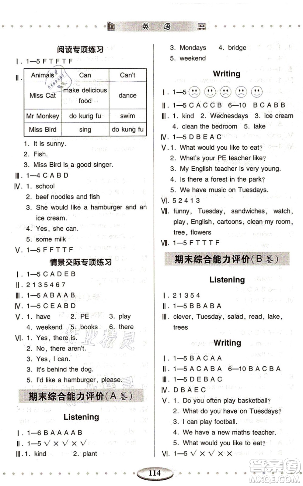 青島出版社2021智慧學(xué)習(xí)五年級(jí)英語上冊(cè)人教版答案