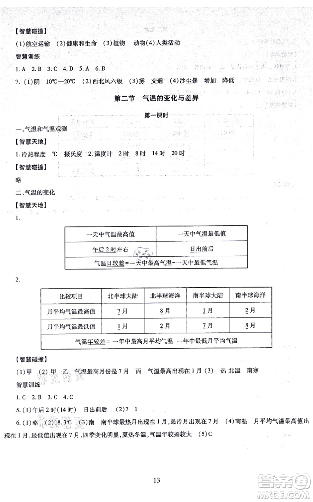 明天出版社2021智慧學(xué)習(xí)導(dǎo)學(xué)練七年級地理上冊人教版答案