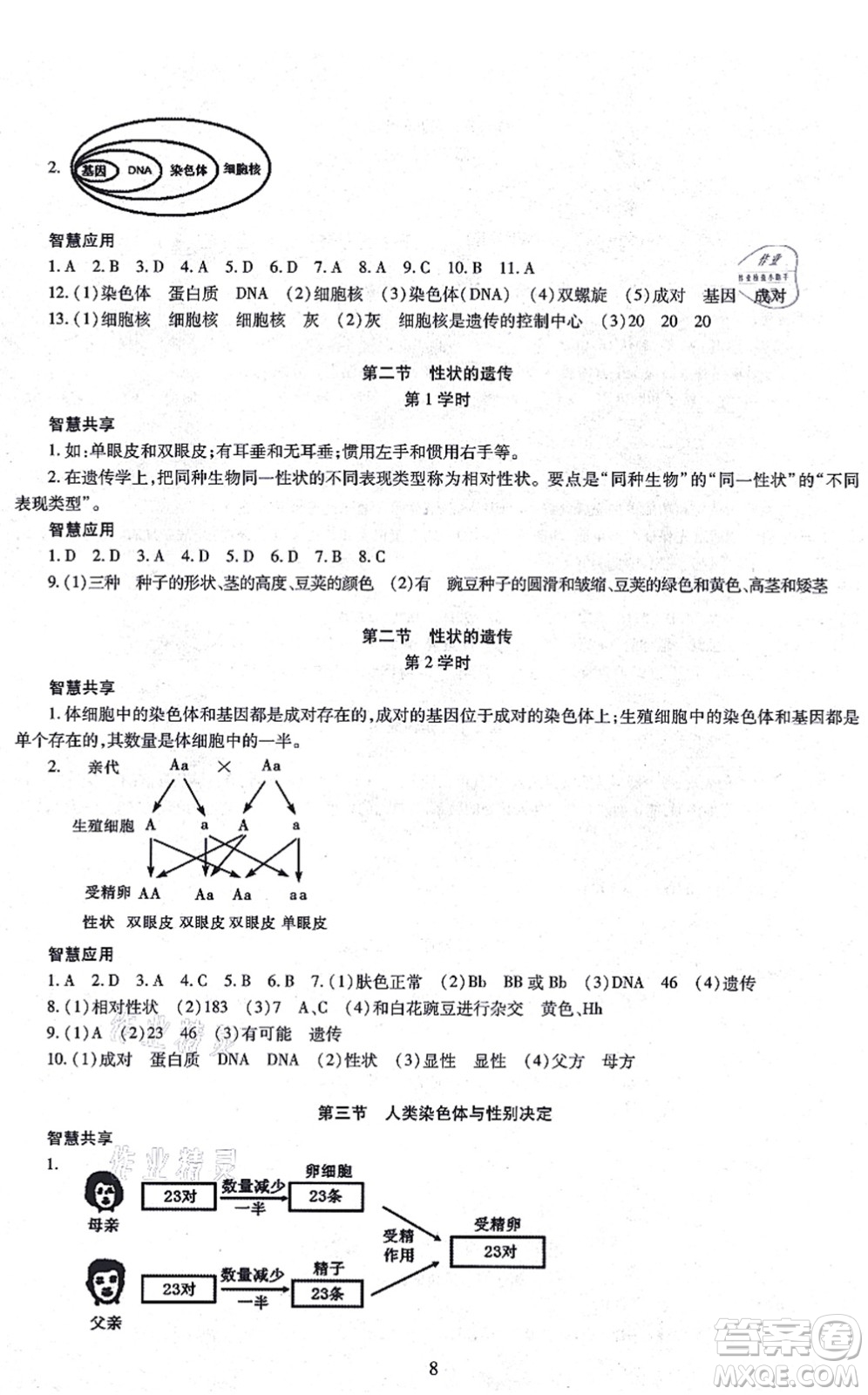 明天出版社2021智慧學(xué)習(xí)導(dǎo)學(xué)練八年級(jí)生物全一冊(cè)人教版答案