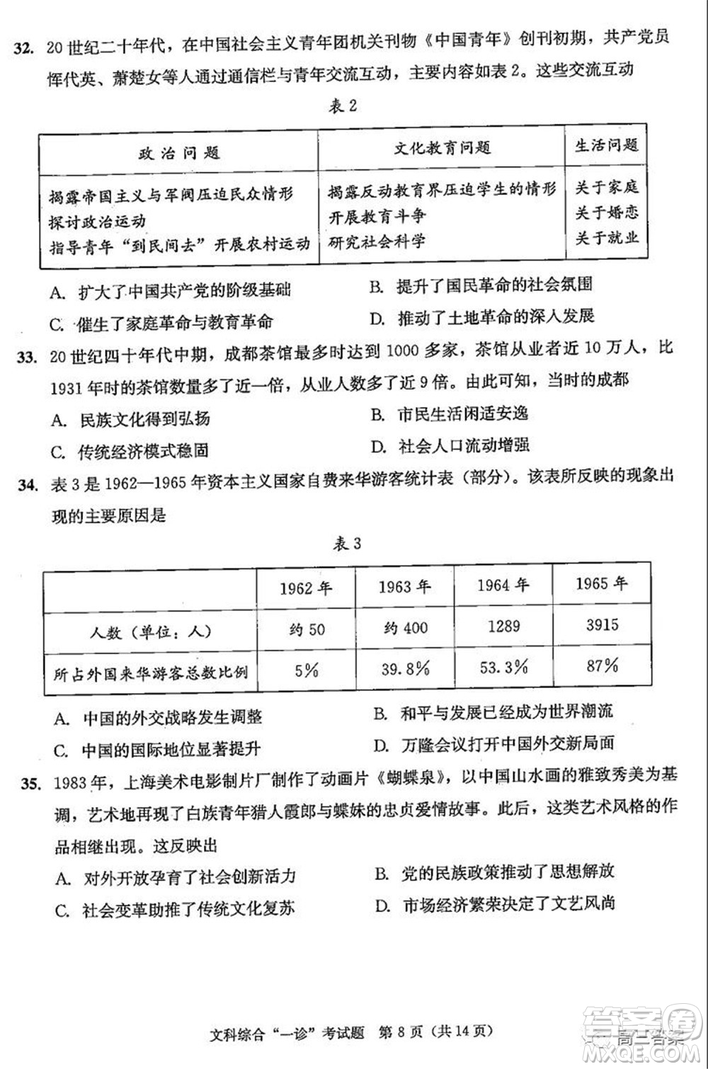 成都市2019級高中畢業(yè)班第一次診斷性檢測文科綜合試題及答案