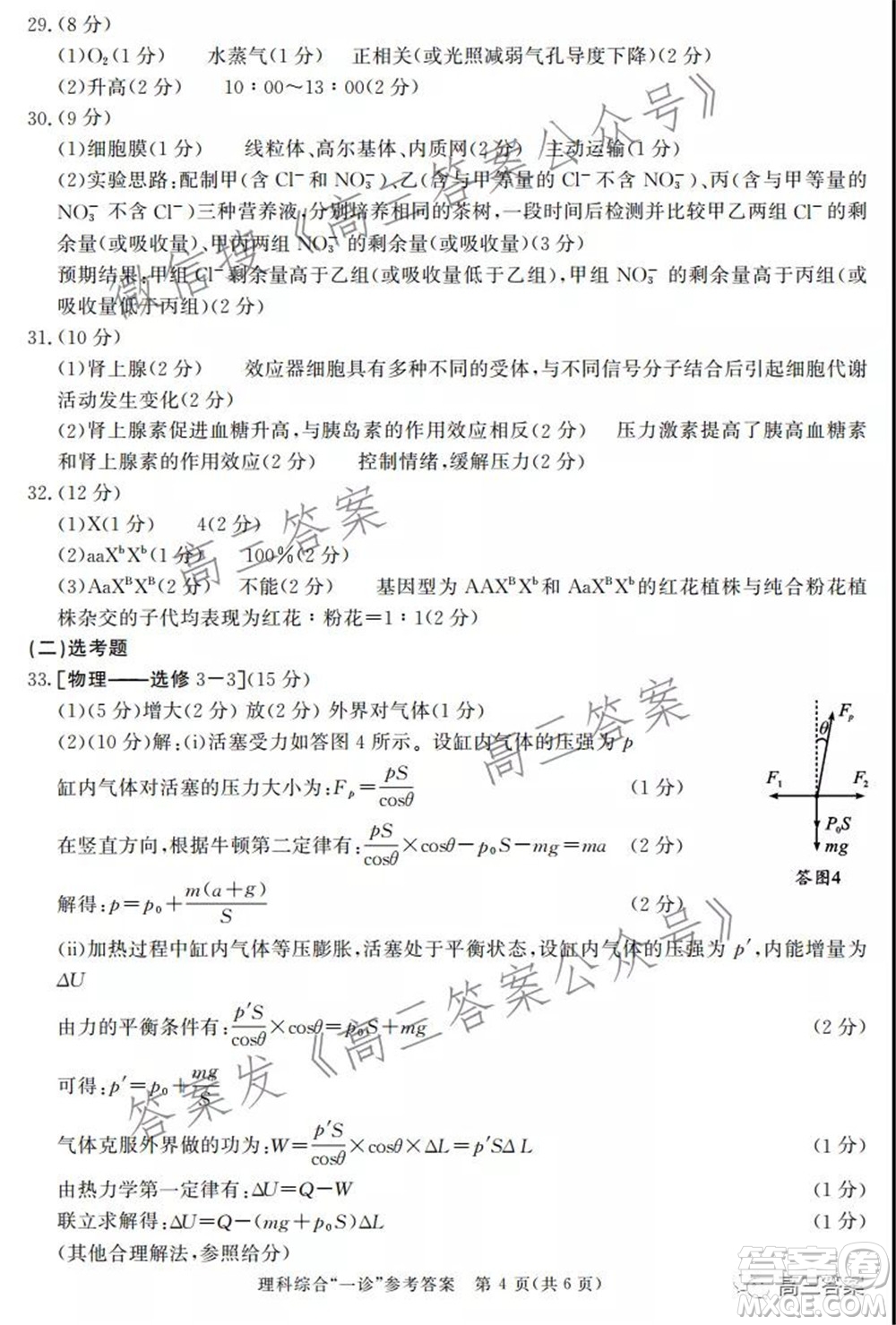 成都市2019級高中畢業(yè)班第一次診斷性檢測理科綜合試題及答案