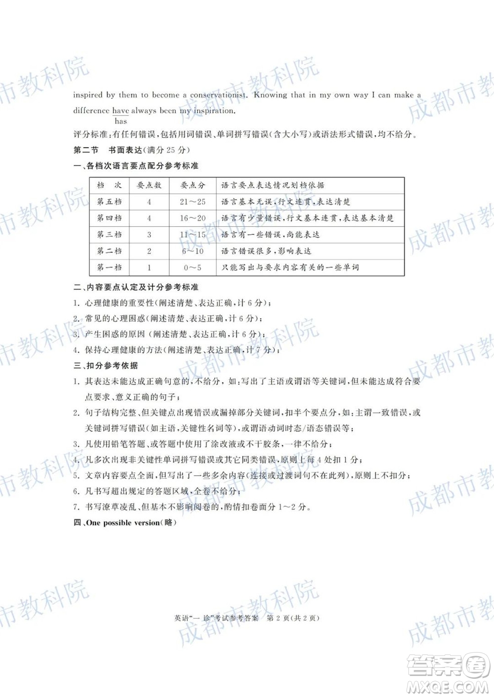 成都市2019級(jí)高中畢業(yè)班第一次診斷性檢測(cè)英語(yǔ)試題及答案