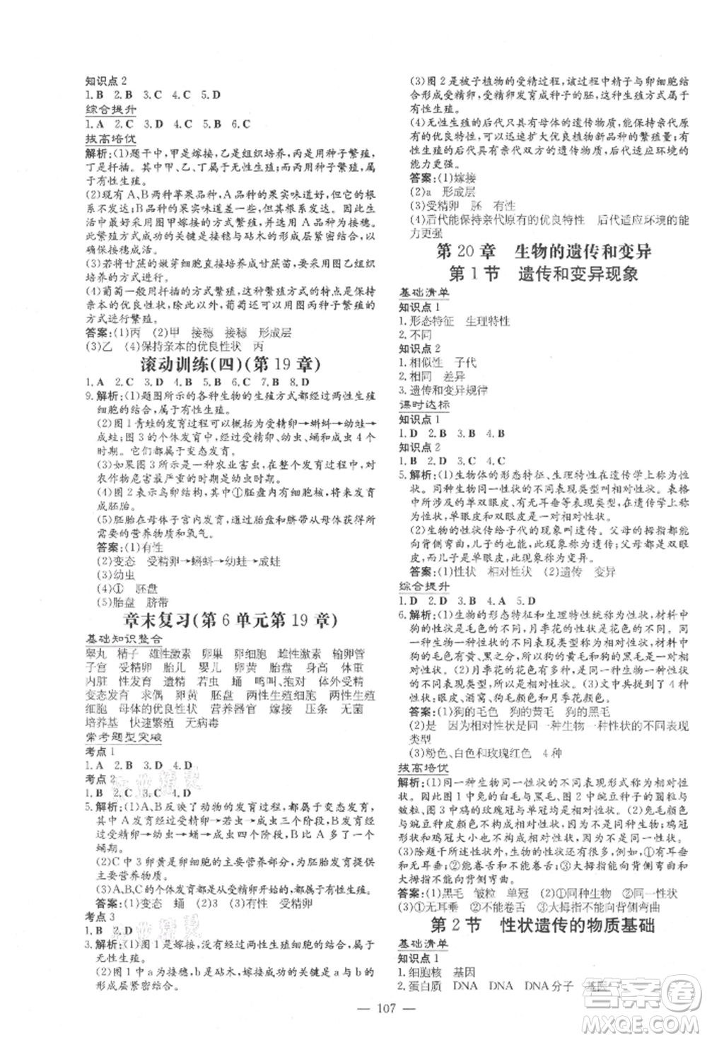 吉林教育出版社2021練案課時作業(yè)本八年級生物學(xué)上冊北師大版參考答案