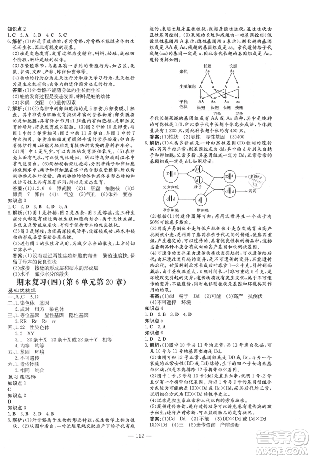 吉林教育出版社2021練案課時作業(yè)本八年級生物學(xué)上冊北師大版參考答案
