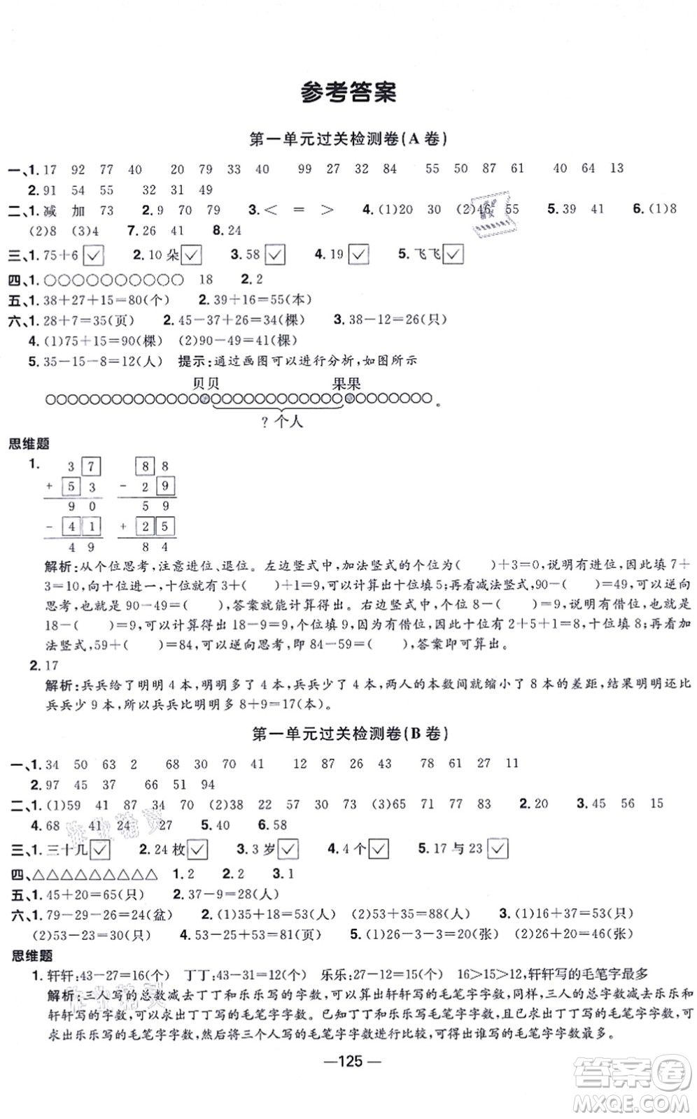 江西教育出版社2021陽光同學(xué)一線名師全優(yōu)好卷二年級數(shù)學(xué)上冊SJ蘇教版答案