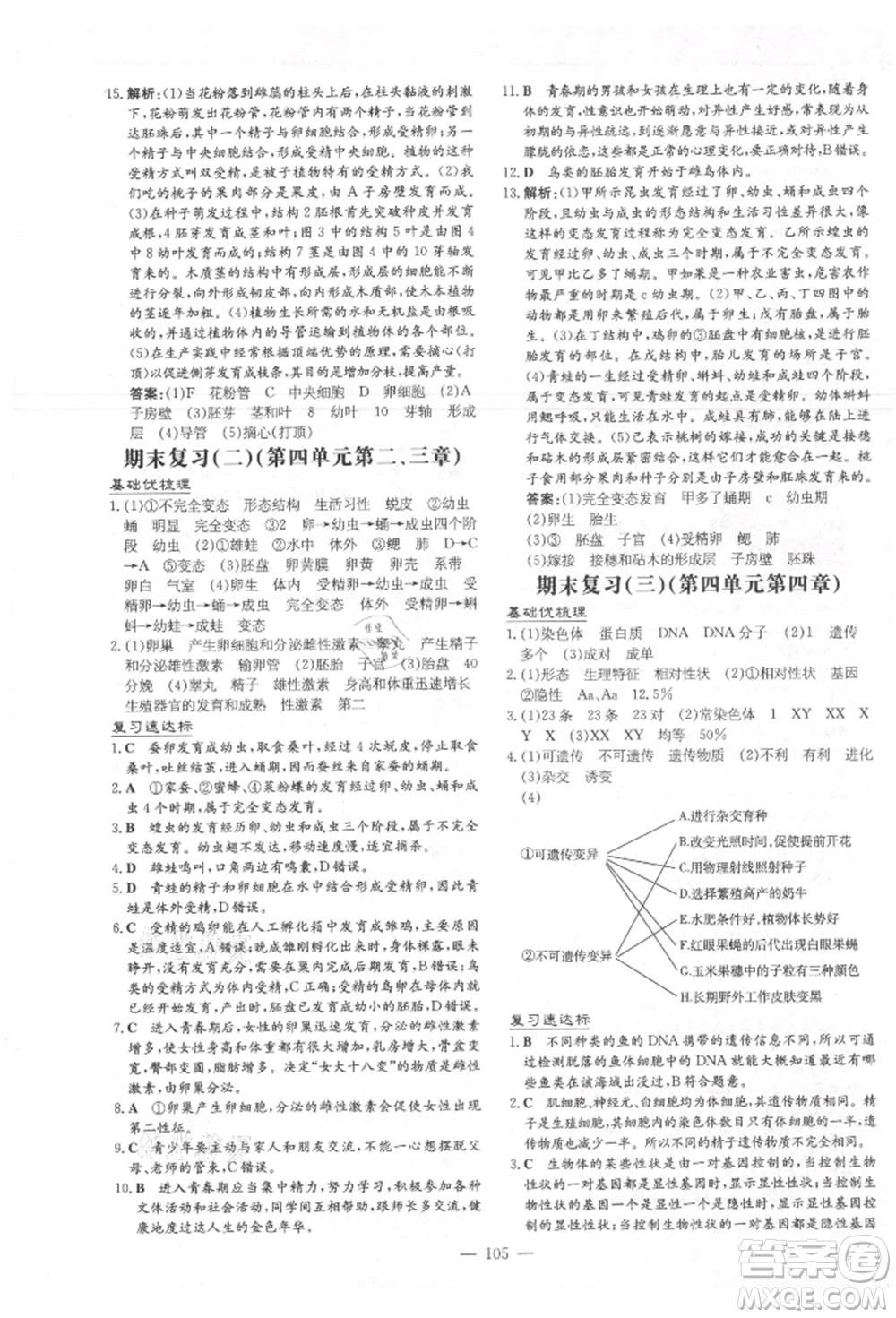 吉林教育出版社2021練案課時作業(yè)本八年級生物學上冊濟南版參考答案