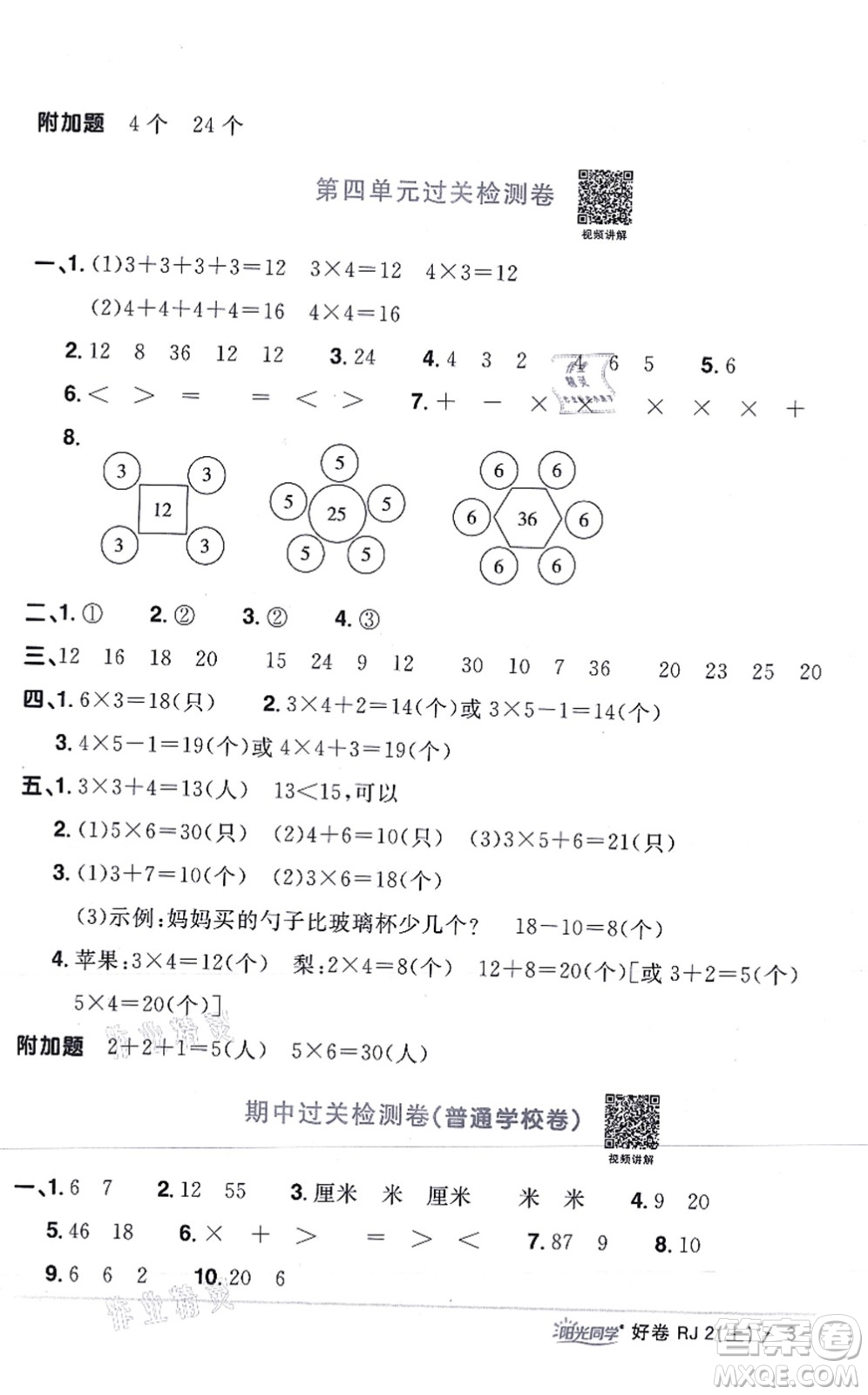江西教育出版社2021陽(yáng)光同學(xué)一線名師全優(yōu)好卷二年級(jí)數(shù)學(xué)上冊(cè)RJ人教版答案