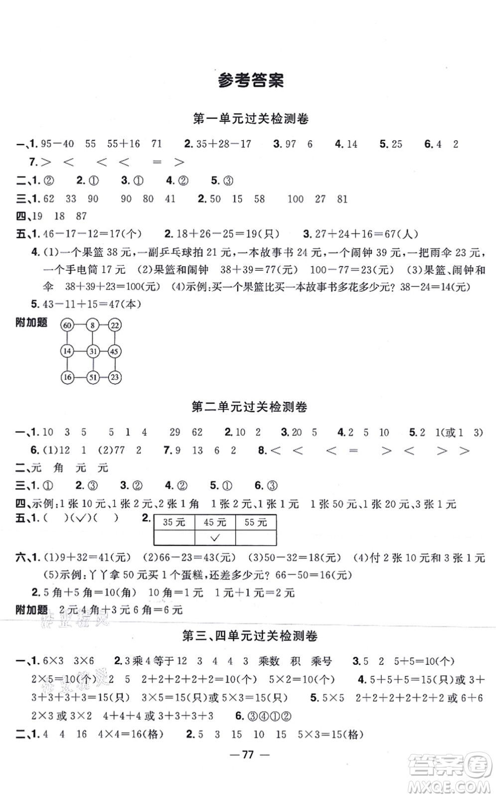 江西教育出版社2021陽(yáng)光同學(xué)一線名師全優(yōu)好卷二年級(jí)數(shù)學(xué)上冊(cè)BS北師版答案