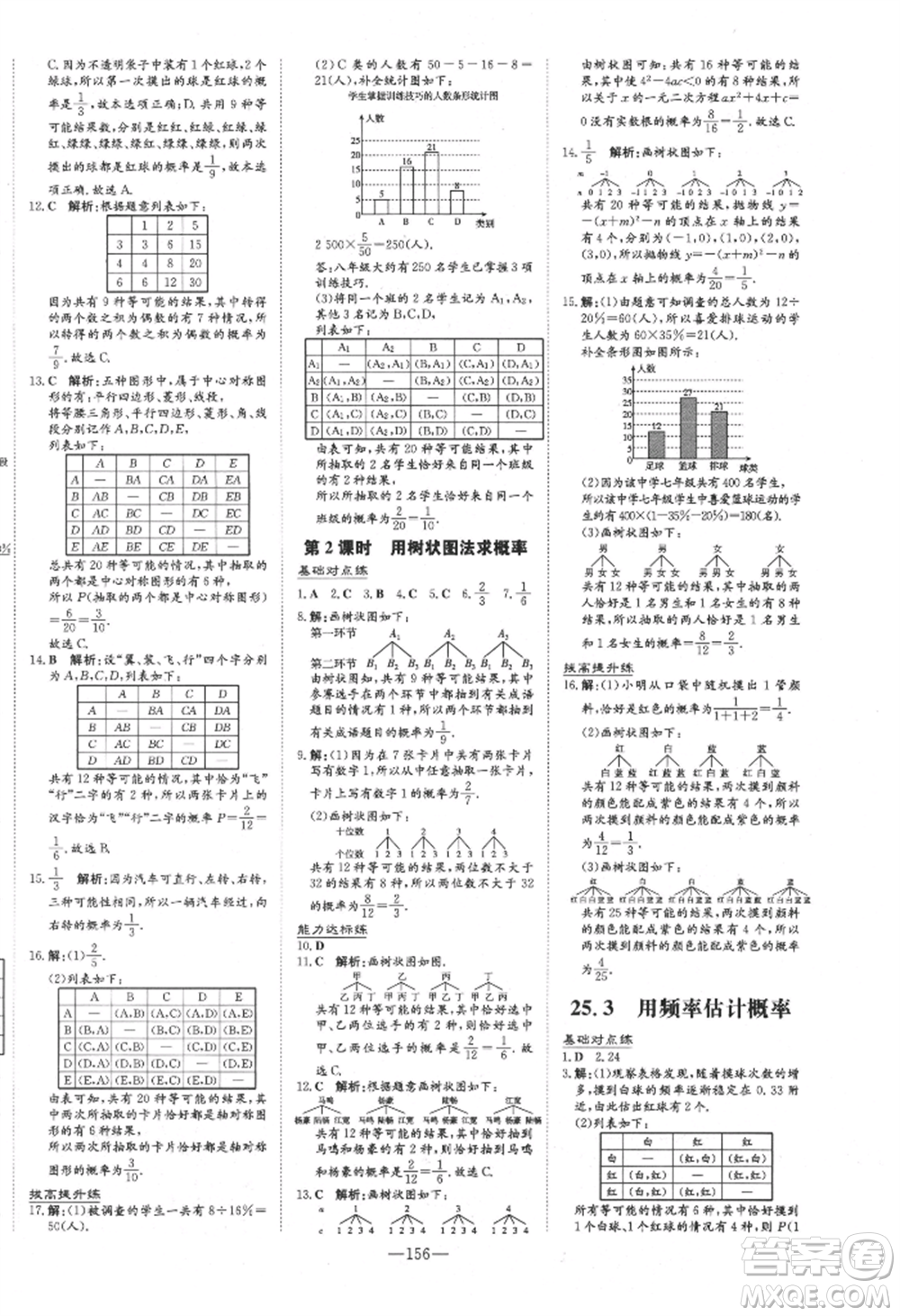 吉林教育出版社2021練案課時作業(yè)本九年級數(shù)學(xué)上冊人教版參考答案
