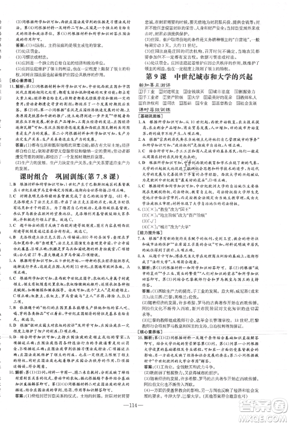 吉林教育出版社2021練案課時(shí)作業(yè)本九年級(jí)歷史上冊(cè)人教版安徽專(zhuān)版參考答案
