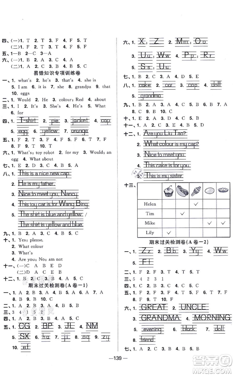 江西教育出版社2021陽光同學(xué)一線名師全優(yōu)好卷三年級英語上冊YL譯林版答案