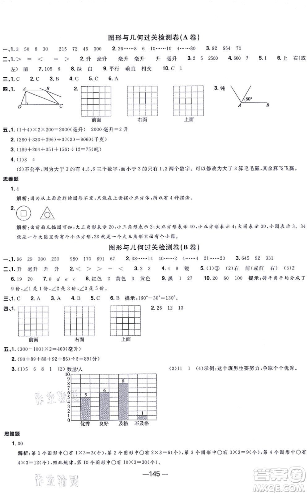 江西教育出版社2021陽光同學(xué)一線名師全優(yōu)好卷四年級數(shù)學(xué)上冊SJ蘇教版答案