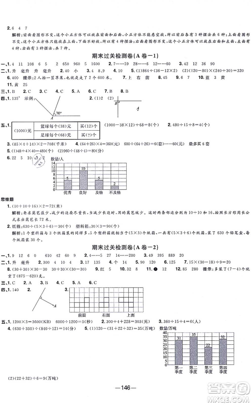 江西教育出版社2021陽光同學(xué)一線名師全優(yōu)好卷四年級數(shù)學(xué)上冊SJ蘇教版答案