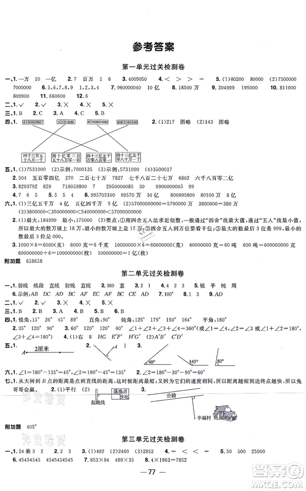 江西教育出版社2021陽光同學一線名師全優(yōu)好卷四年級數(shù)學上冊BS北師版答案
