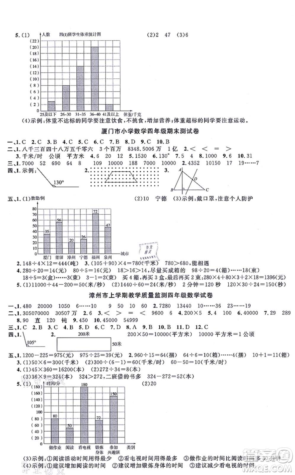 福建少年兒童出版社2021陽(yáng)光同學(xué)一線名師全優(yōu)好卷四年級(jí)數(shù)學(xué)上冊(cè)RJ人教版福建專(zhuān)版答案