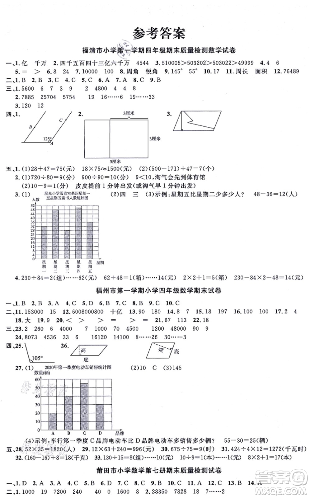 福建少年兒童出版社2021陽(yáng)光同學(xué)一線名師全優(yōu)好卷四年級(jí)數(shù)學(xué)上冊(cè)RJ人教版福建專(zhuān)版答案