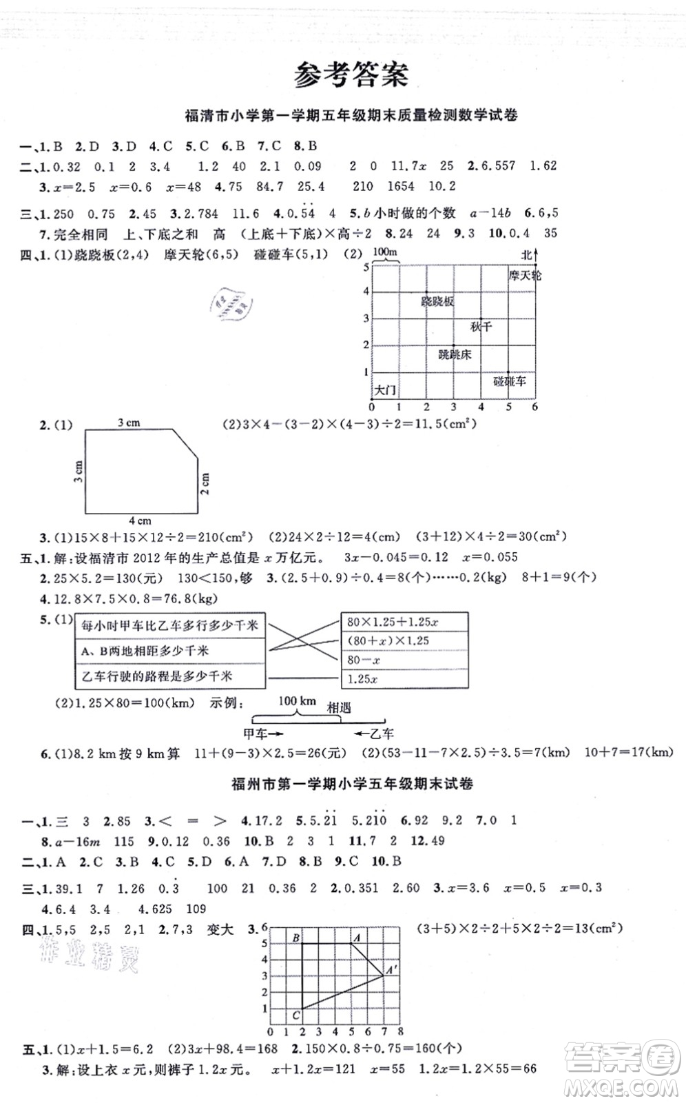 福建少年兒童出版社2021陽(yáng)光同學(xué)一線名師全優(yōu)好卷五年級(jí)數(shù)學(xué)上冊(cè)RJ人教版福建專(zhuān)版答案