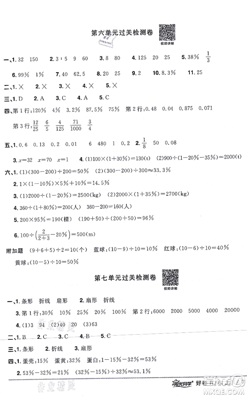 江西教育出版社2021陽光同學(xué)一線名師全優(yōu)好卷六年級數(shù)學(xué)上冊RJ人教版答案