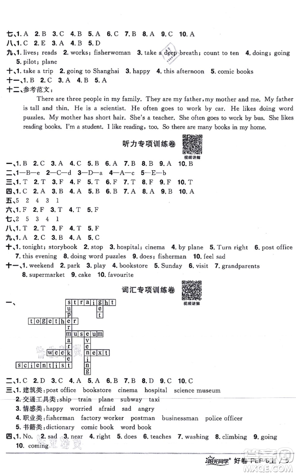 江西教育出版社2021陽(yáng)光同學(xué)一線名師全優(yōu)好卷六年級(jí)英語(yǔ)上冊(cè)PEP版答案
