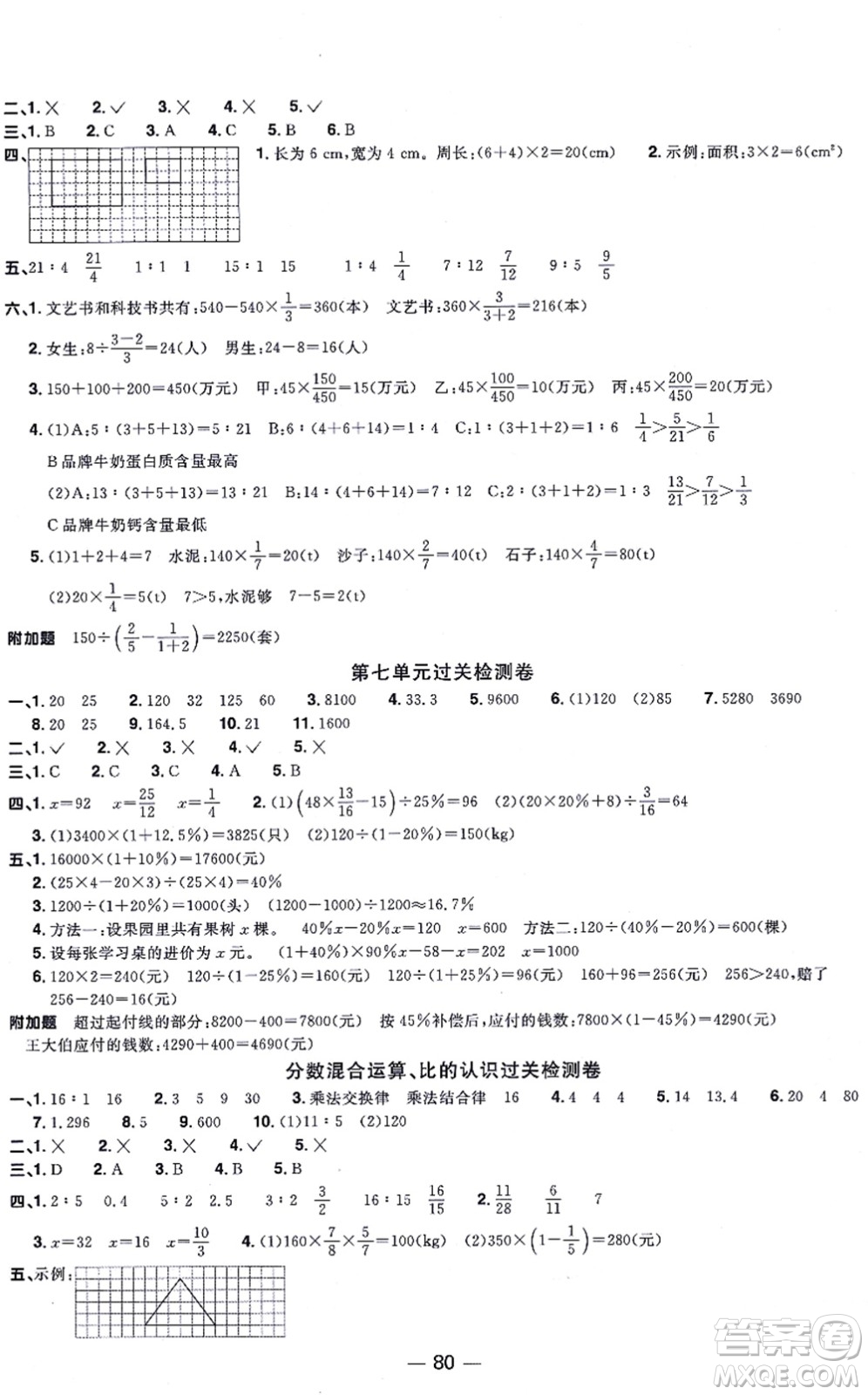 江西教育出版社2021陽光同學(xué)一線名師全優(yōu)好卷六年級數(shù)學(xué)上冊BS北師版答案