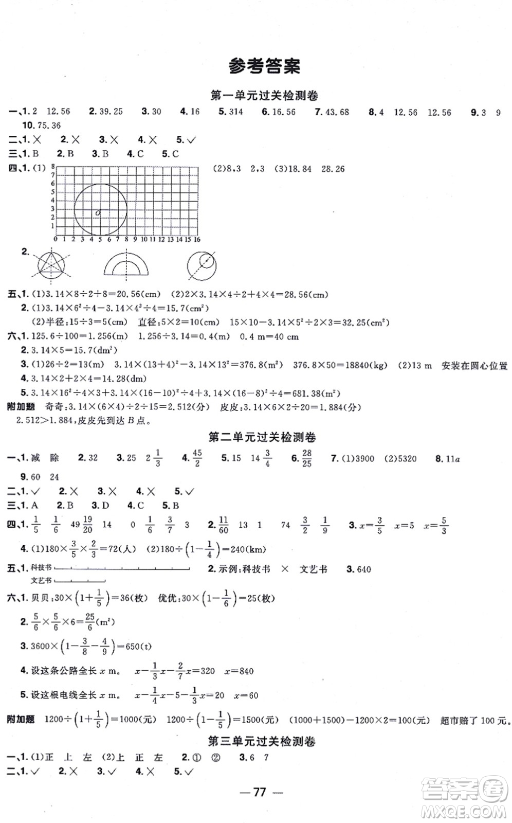 江西教育出版社2021陽光同學(xué)一線名師全優(yōu)好卷六年級數(shù)學(xué)上冊BS北師版答案