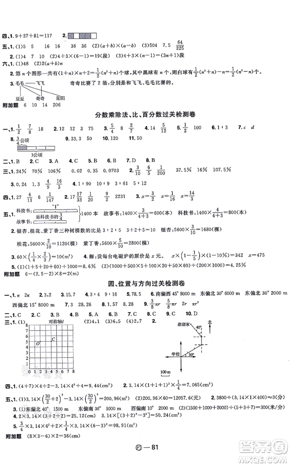 福建少年兒童出版社2021陽(yáng)光同學(xué)一線名師全優(yōu)好卷六年級(jí)數(shù)學(xué)上冊(cè)RJ人教版福建專版答案