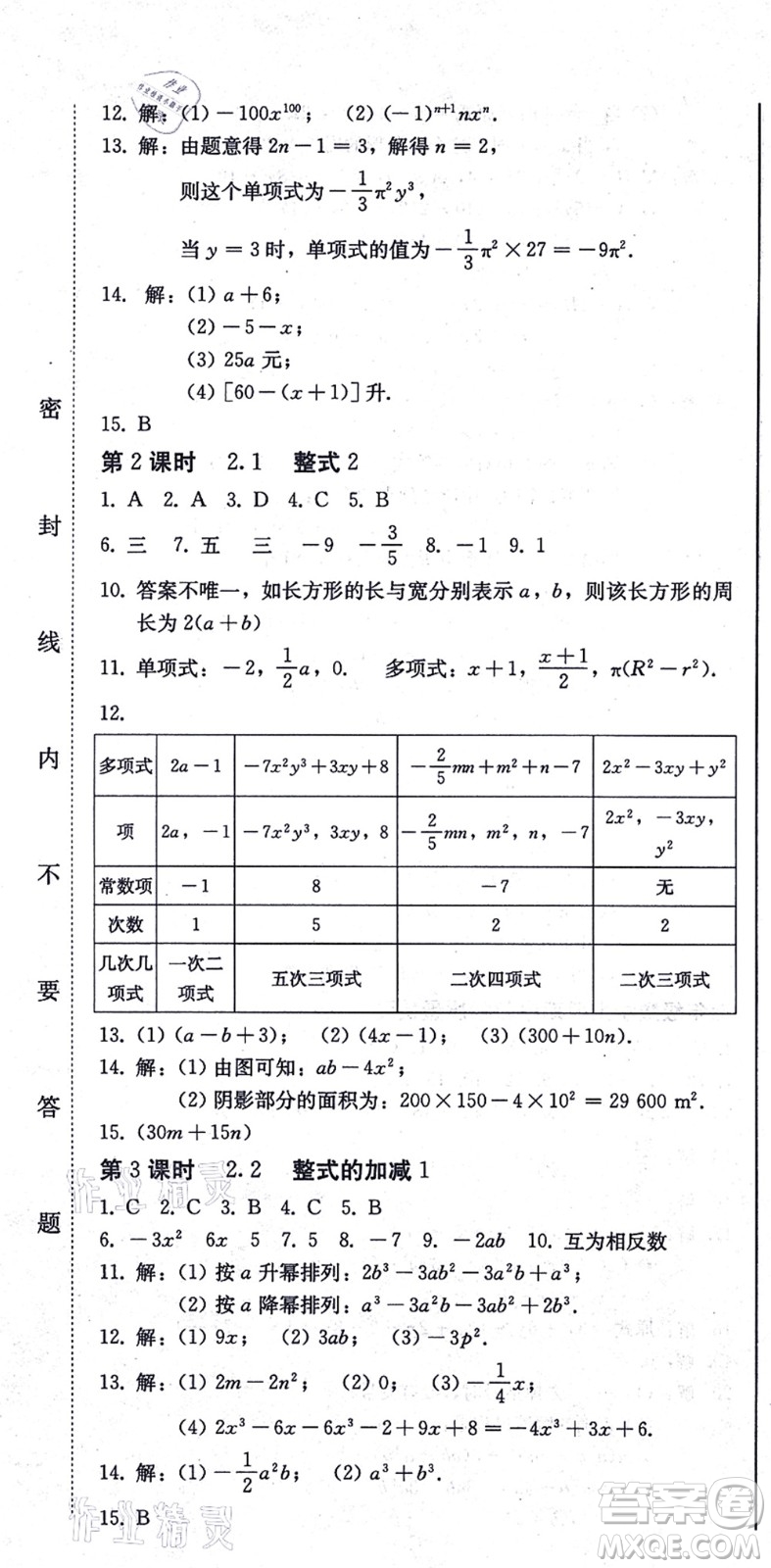 北方婦女兒童出版社2021同步優(yōu)化測(cè)試一卷通七年級(jí)數(shù)學(xué)上冊(cè)人教版答案