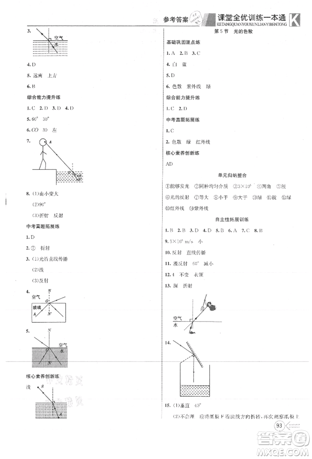 新疆文化出版社2021贏在課堂課堂全優(yōu)訓(xùn)練一本通八年級(jí)物理上冊(cè)人教版參考答案