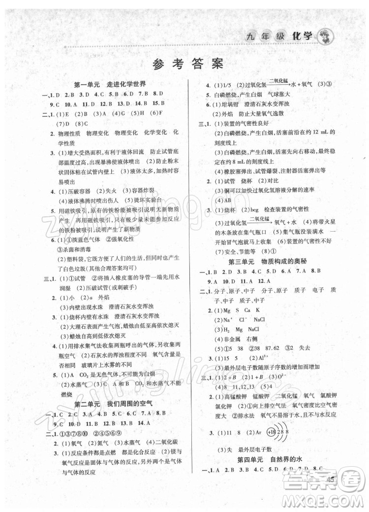 北京教育出版社2022年寒假作業(yè)九年級化學(xué)通用版參考答案