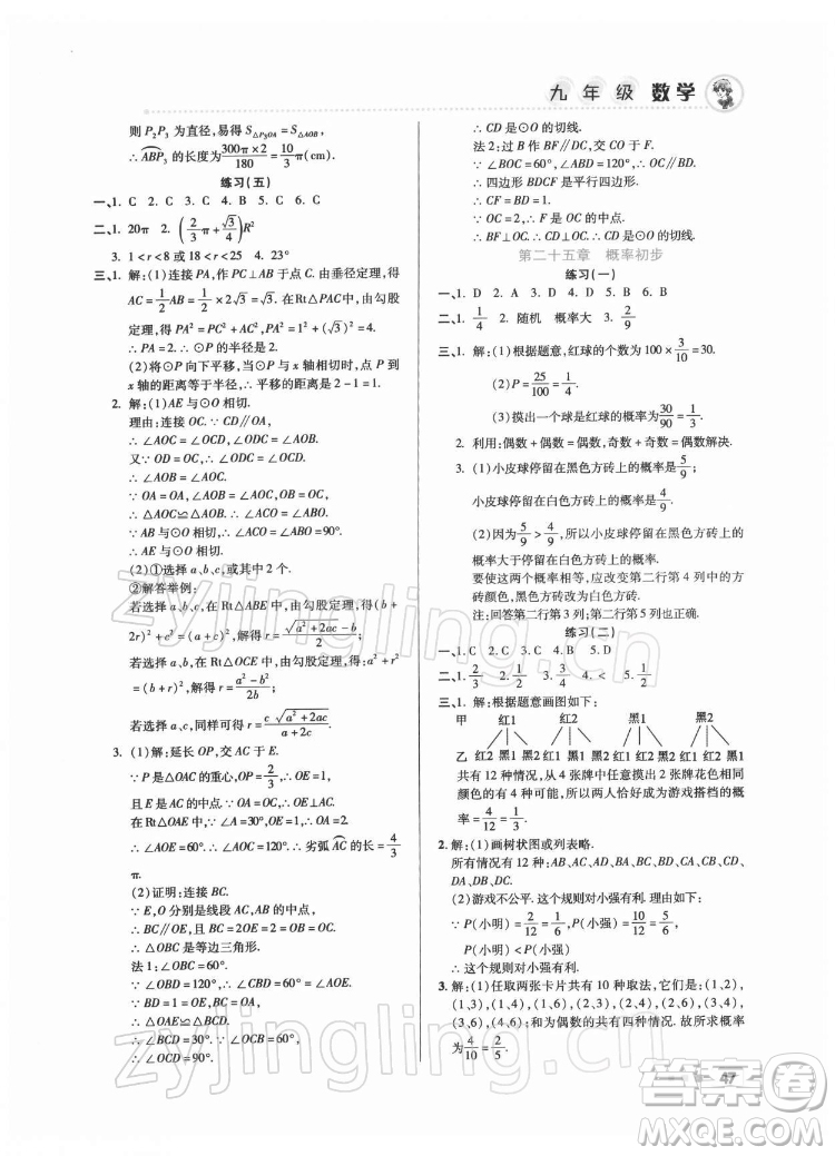 北京教育出版社2022年寒假作業(yè)九年級(jí)數(shù)學(xué)通用版參考答案