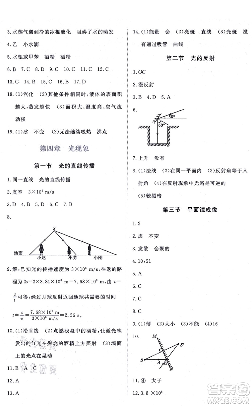 江西人民出版社2021一課一練創(chuàng)新練習(xí)八年級(jí)物理上冊(cè)人教版答案