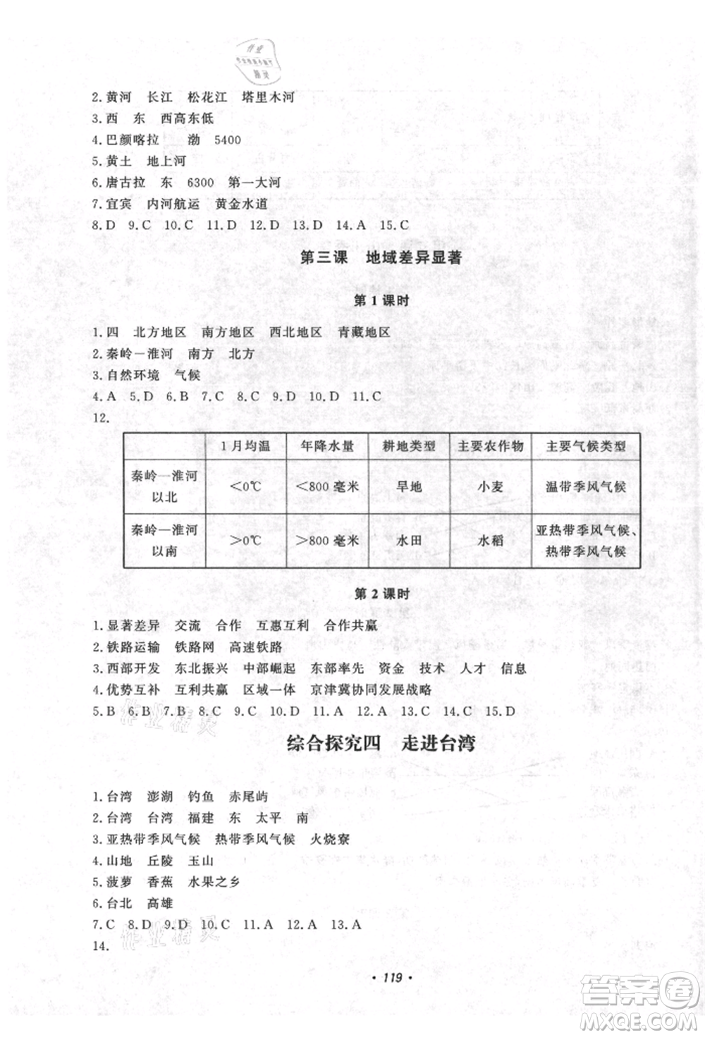 花山文藝出版社2021學(xué)科能力達(dá)標(biāo)初中生100全優(yōu)卷八年級(jí)地理上冊(cè)人教版參考答案
