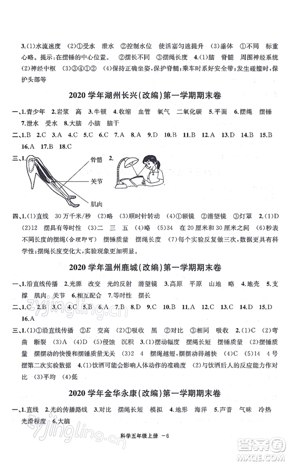 寧波出版社2021浙江各地期末迎考卷五年級科學上冊J教科版答案