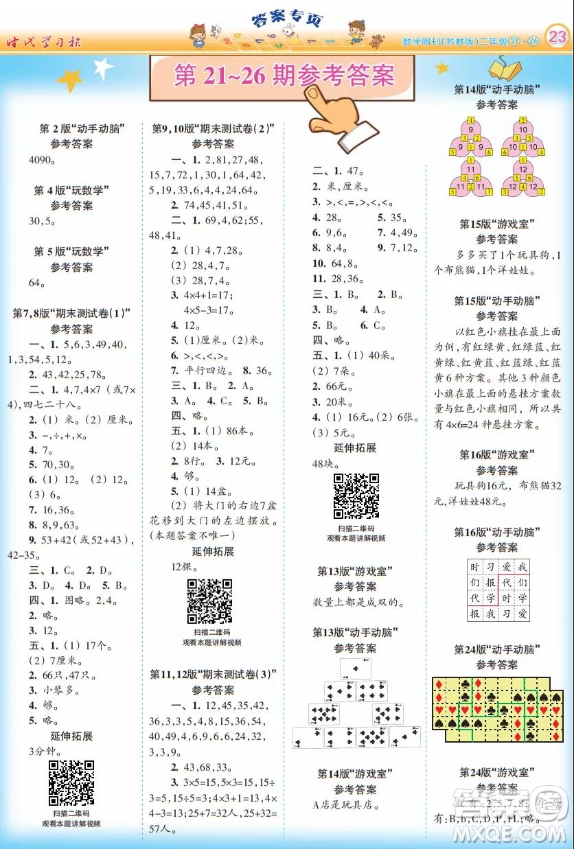 2021年時(shí)代學(xué)習(xí)報(bào)數(shù)學(xué)周刊二年級上蘇教版21-26期參考答案